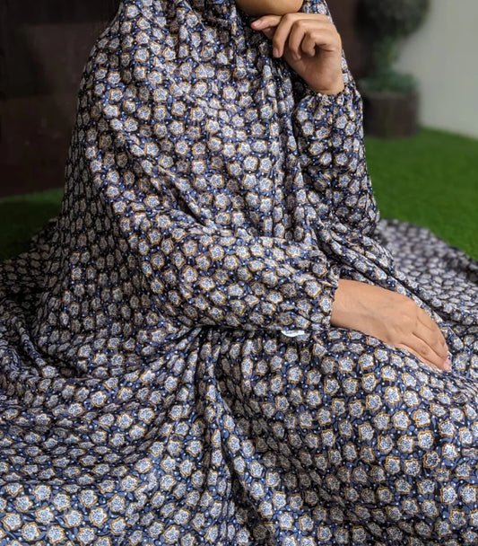 NAMAZ CHADDAR WITH SLEEVES N NIQAB - BLUE WITH AUTUMN FLORA LARGE