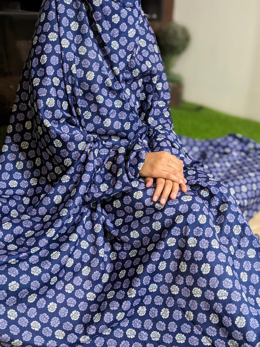 NAMAZ CHADDAR WITH SLEEVES N NIQAB - BLUE WITH ROSES FLORA LARGE