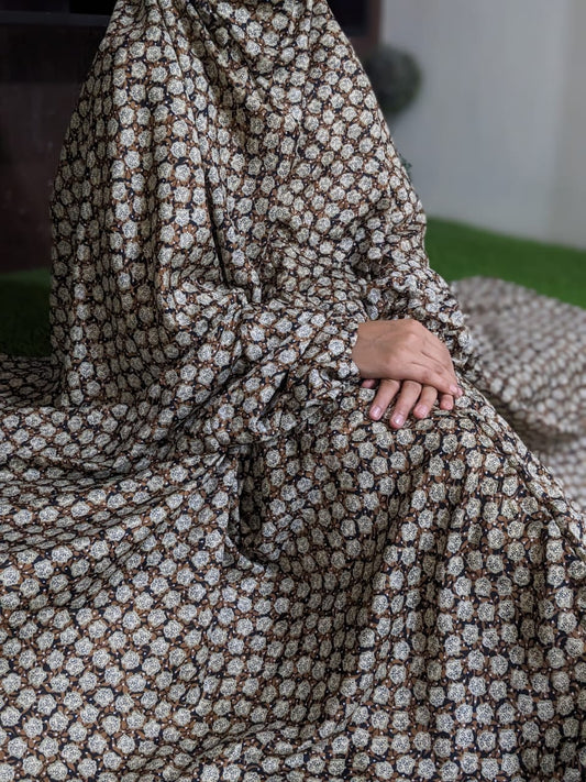 NAMAZ CHADDAR WITH SLEEVES N NIQAB - BROWN WITH AUTUMN FLORA LARGE
