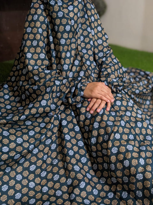 NAMAZ CHADDAR WITH SLEEVES N NIQAB - GREEN WITH ROSES FLORA LARGE
