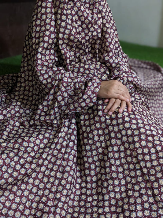 NAMAZ CHADDAR WITH SLEEVES N NIQAB - MAROON WITH AUTUMN FLORA LARGE