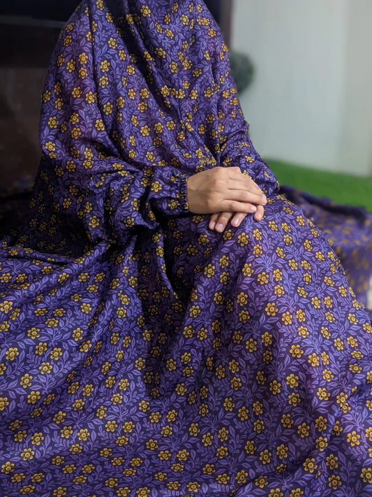 NAMAZ CHADDAR WITH SLEEVES N NIQAB - PURPLE WITH VINCA ROSIA LARGE
