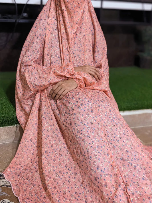 SWISS LAWN NAMAZ CHADDAR WITH SLEEVES - DAISY PINK FLORA LARGE